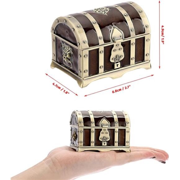 Vintage Metal Jewelry Box Treasure Trinket Chest Small Ring Earrings Gift Holder - Picture 5 of 8